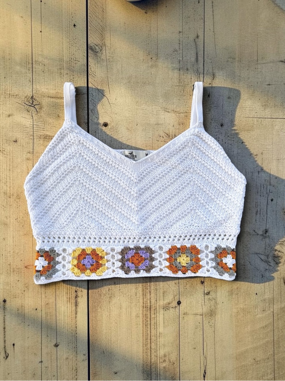 Hollister White Crochet-Trim Knit Crop Tank - Picture 1 of 8
